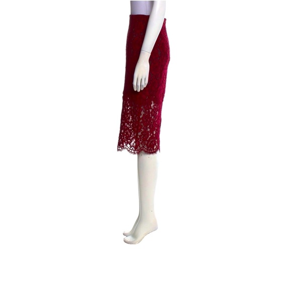 Sandro Paris - Women's Burgundy Lace Mid-Length Pencil Skirt - Size 1 - Picture 2 of 5